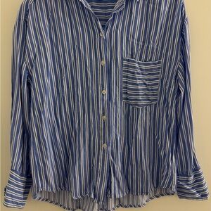 Alex & Jordan Blue and White Striped Button-Up Shirt